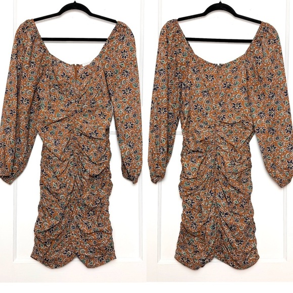 VERONICA BEARD Floral Paisley Sweetheart Neck Puff Long Sleeve Ruched Dress 4 - Picture 8 of 11